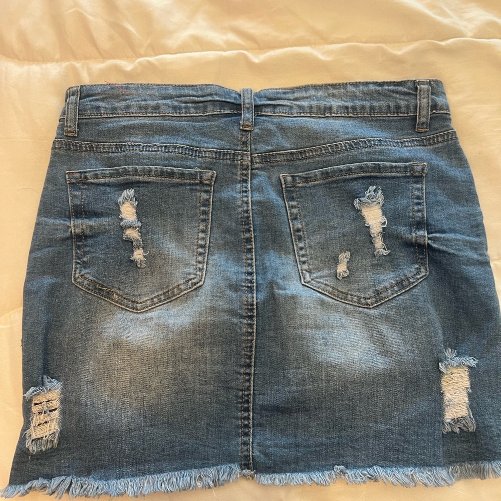 Wax Jean Frayed Hem Denim Skirt - Blue - Picture 2 of 2